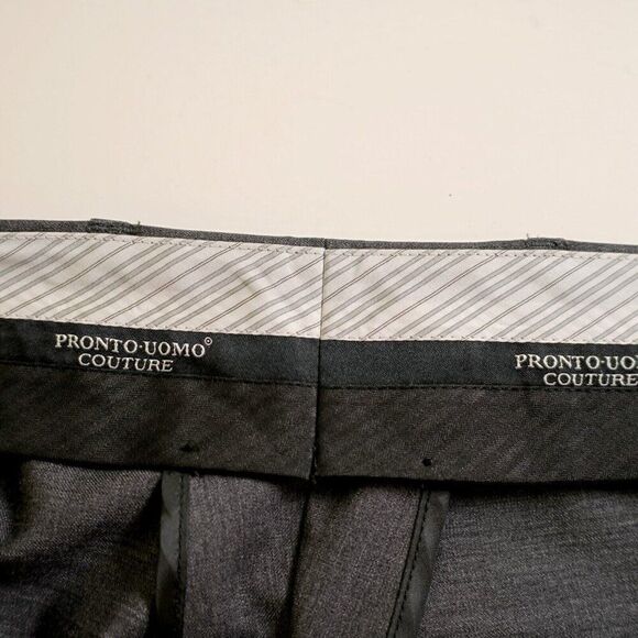Pronto Uomo Couture Wool Gray Flat Front High Rise Dress Pants 47/33 Lined Parti - Picture 5 of 8